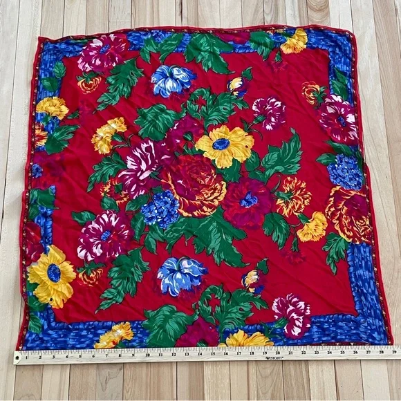 Vintage Liz Claiborne Multicolor Floral Silk Scarf - Picture 7 of 11